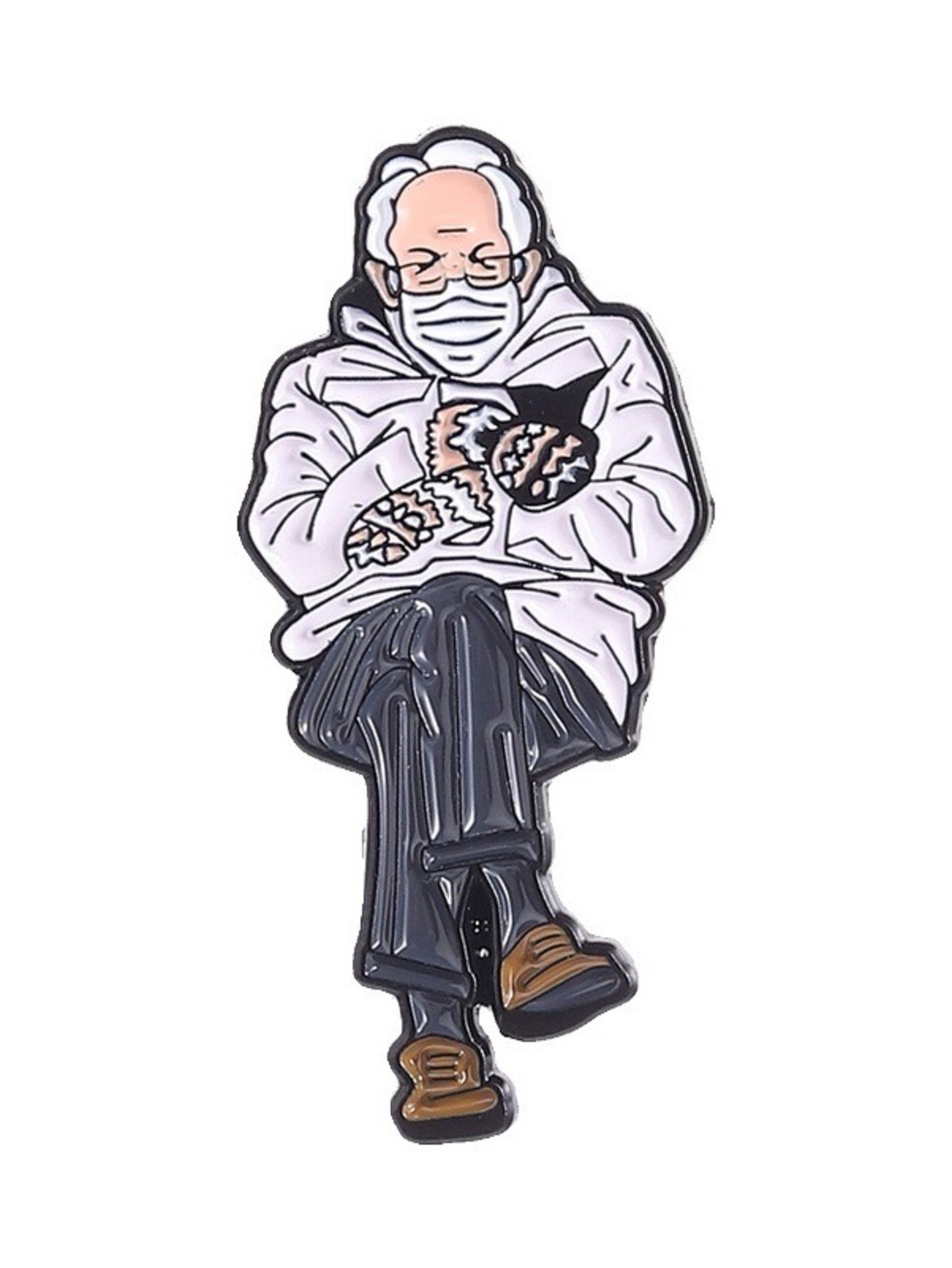 Bernie Sanders Mittens Meme Enamel Pin – Inauguration Chair Viral Meme Lapel Pin